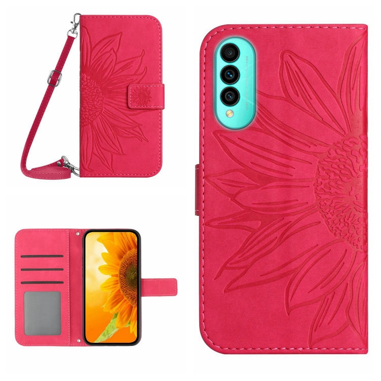 For Wiko T50 Skin Feel Sun Flower Pattern Flip Leather Phone Case with Lanyard