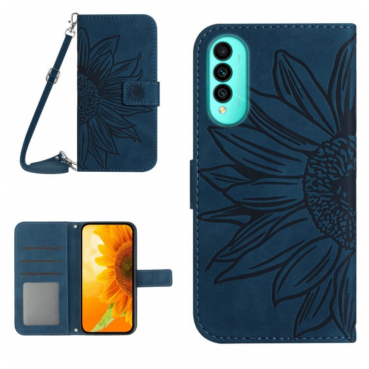 For Wiko T50 Skin Feel Sun Flower Pattern Flip Leather Phone Case with Lanyard
