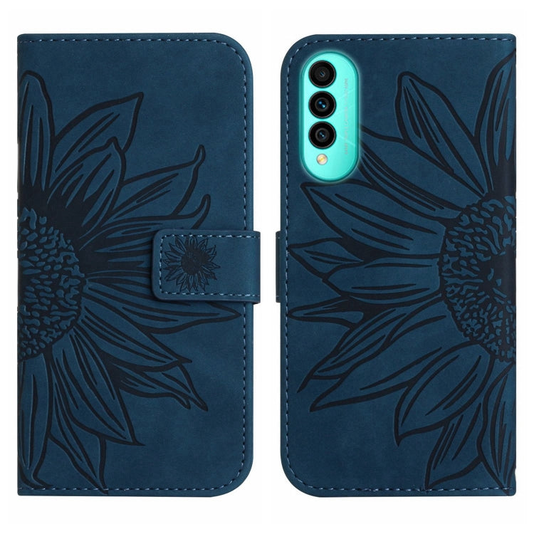For Wiko T50 Skin Feel Sun Flower Pattern Flip Leather Phone Case with Lanyard