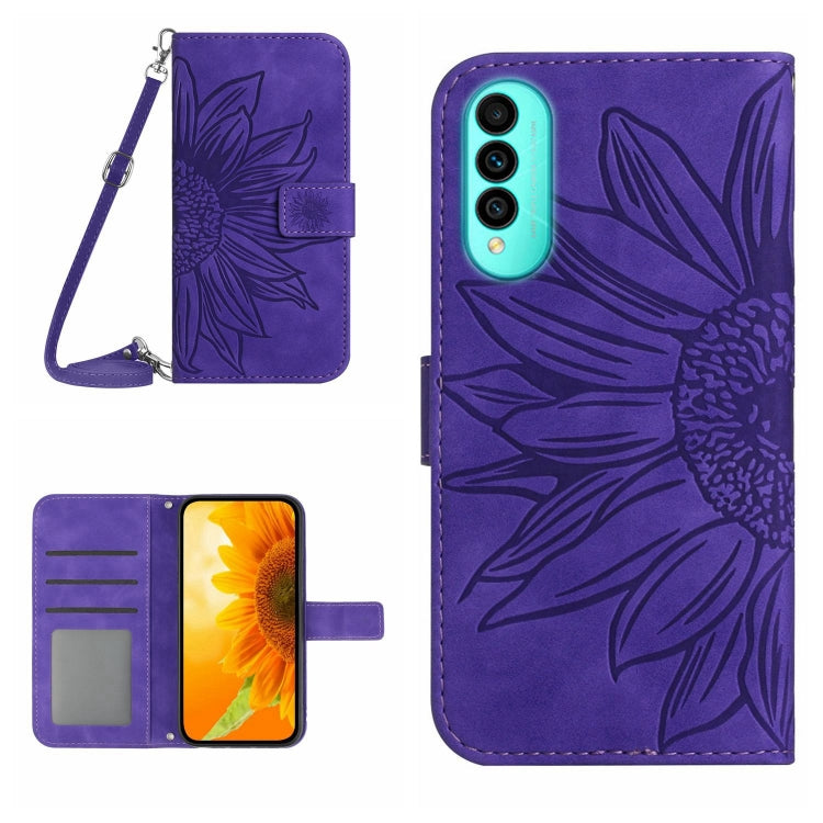 For Wiko T50 Skin Feel Sun Flower Pattern Flip Leather Phone Case with Lanyard