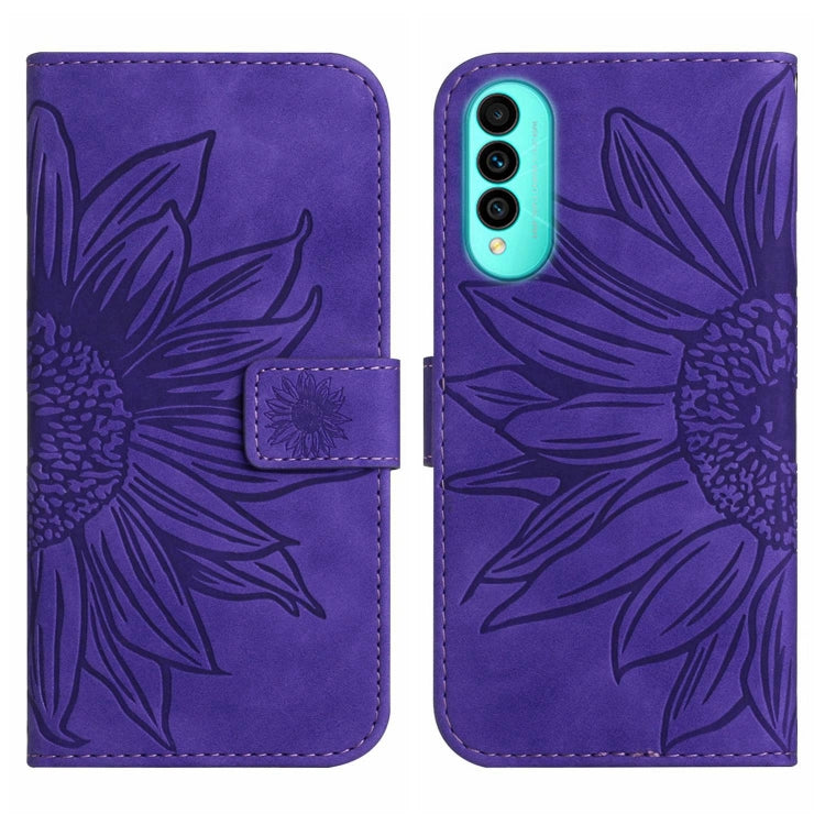For Wiko T50 Skin Feel Sun Flower Pattern Flip Leather Phone Case with Lanyard