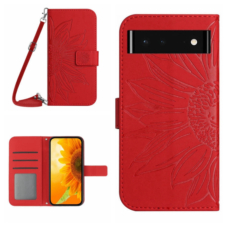 For Google Pixel 6 Skin Feel Sun Flower Pattern Flip Leather Phone Case with Lanyard