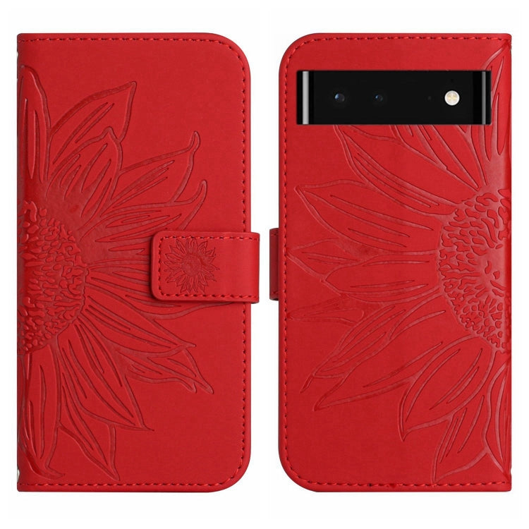 For Google Pixel 6 Skin Feel Sun Flower Pattern Flip Leather Phone Case with Lanyard