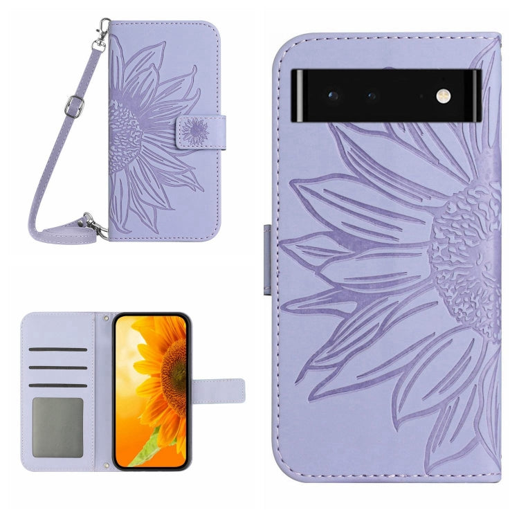 For Google Pixel 6 Skin Feel Sun Flower Pattern Flip Leather Phone Case with Lanyard