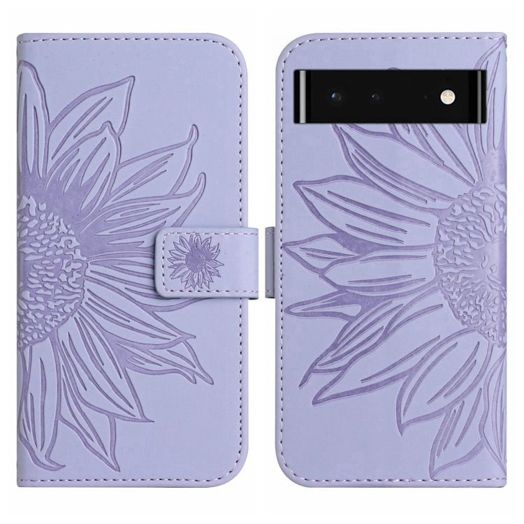 For Google Pixel 6 Skin Feel Sun Flower Pattern Flip Leather Phone Case with Lanyard