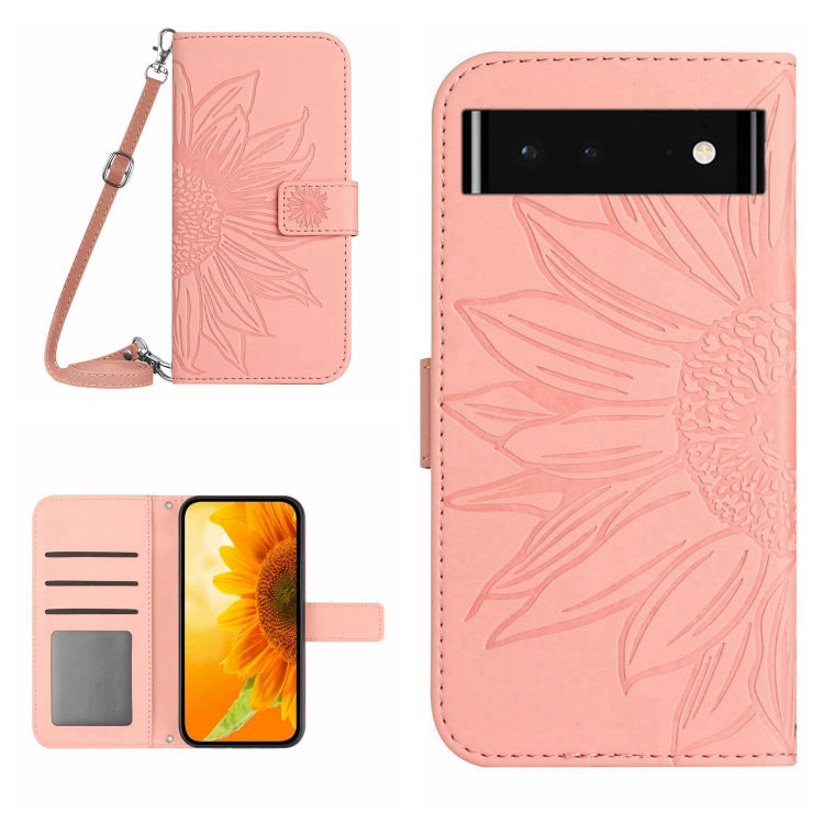 For Google Pixel 6 Skin Feel Sun Flower Pattern Flip Leather Phone Case with Lanyard