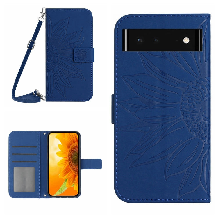 For Google Pixel 6 Skin Feel Sun Flower Pattern Flip Leather Phone Case with Lanyard