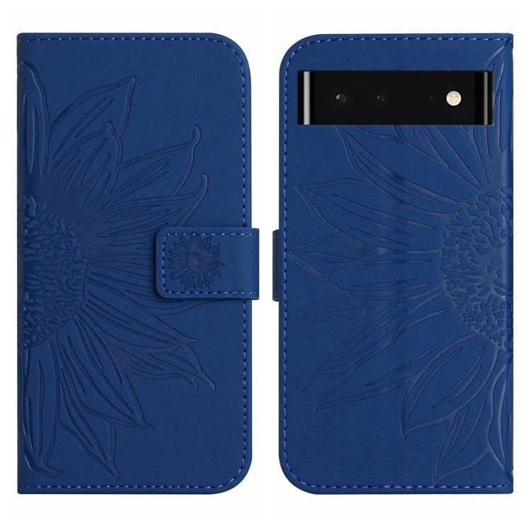 For Google Pixel 6 Skin Feel Sun Flower Pattern Flip Leather Phone Case with Lanyard