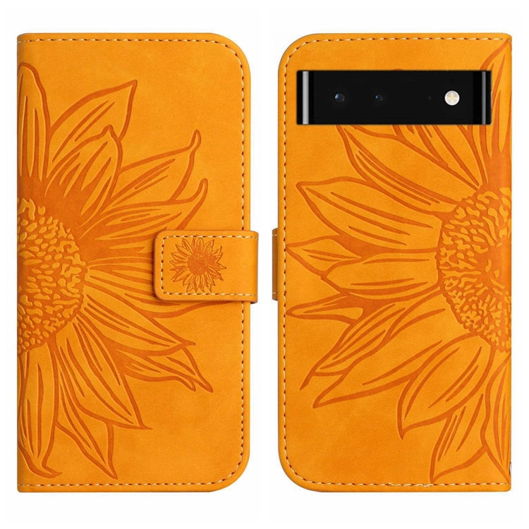 For Google Pixel 6 Skin Feel Sun Flower Pattern Flip Leather Phone Case with Lanyard