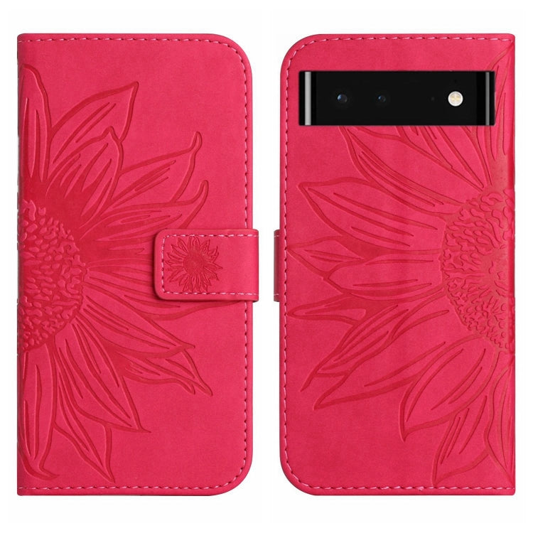 For Google Pixel 6 Skin Feel Sun Flower Pattern Flip Leather Phone Case with Lanyard