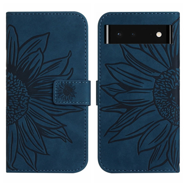 For Google Pixel 6 Skin Feel Sun Flower Pattern Flip Leather Phone Case with Lanyard