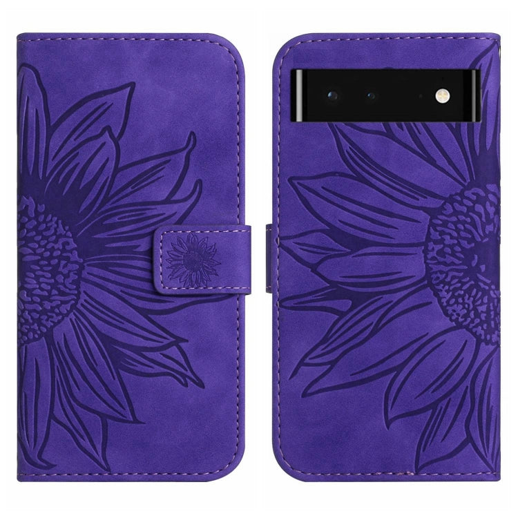 For Google Pixel 6 Skin Feel Sun Flower Pattern Flip Leather Phone Case with Lanyard