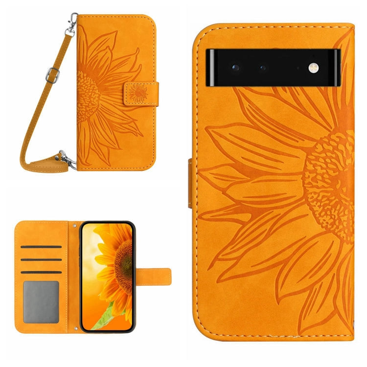 For Google Pixel 6 Pro Skin Feel Sun Flower Pattern Flip Leather Phone Case with Lanyard