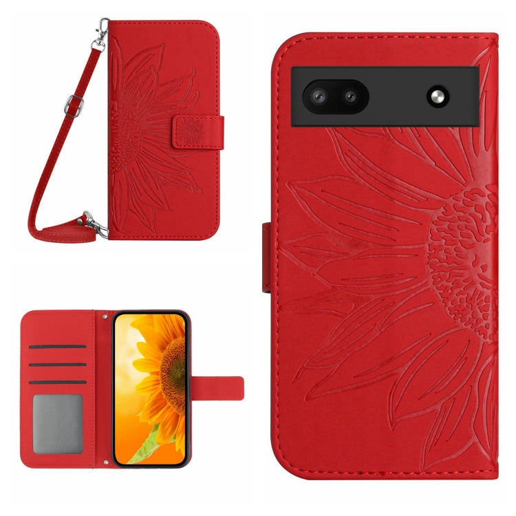 For Google Pixel 6A Skin Feel Sun Flower Pattern Flip Leather Phone Case with Lanyard