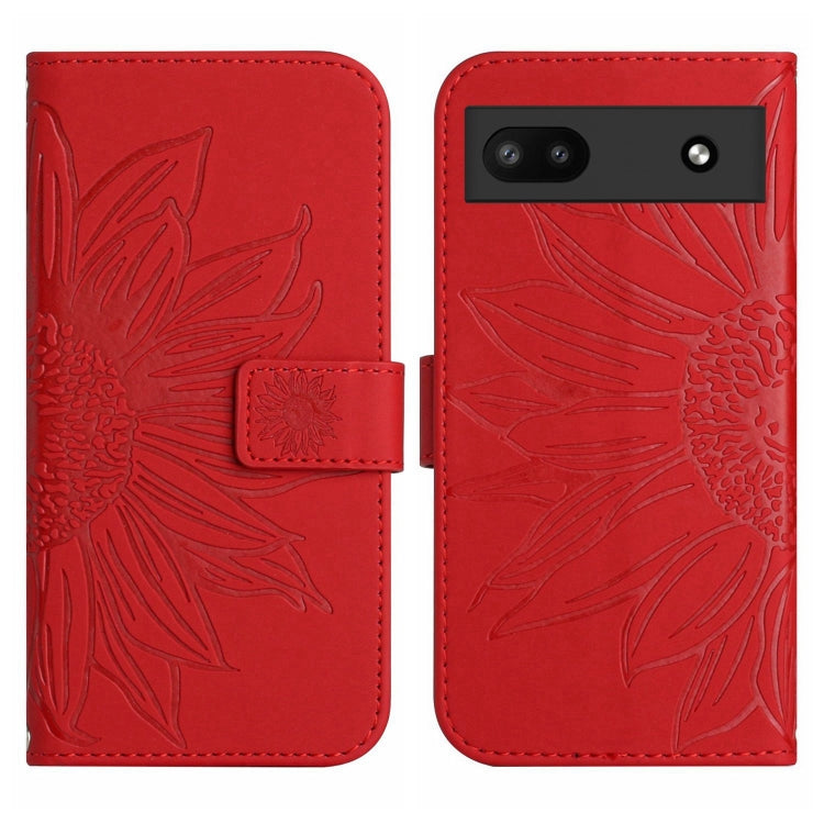 For Google Pixel 6A Skin Feel Sun Flower Pattern Flip Leather Phone Case with Lanyard