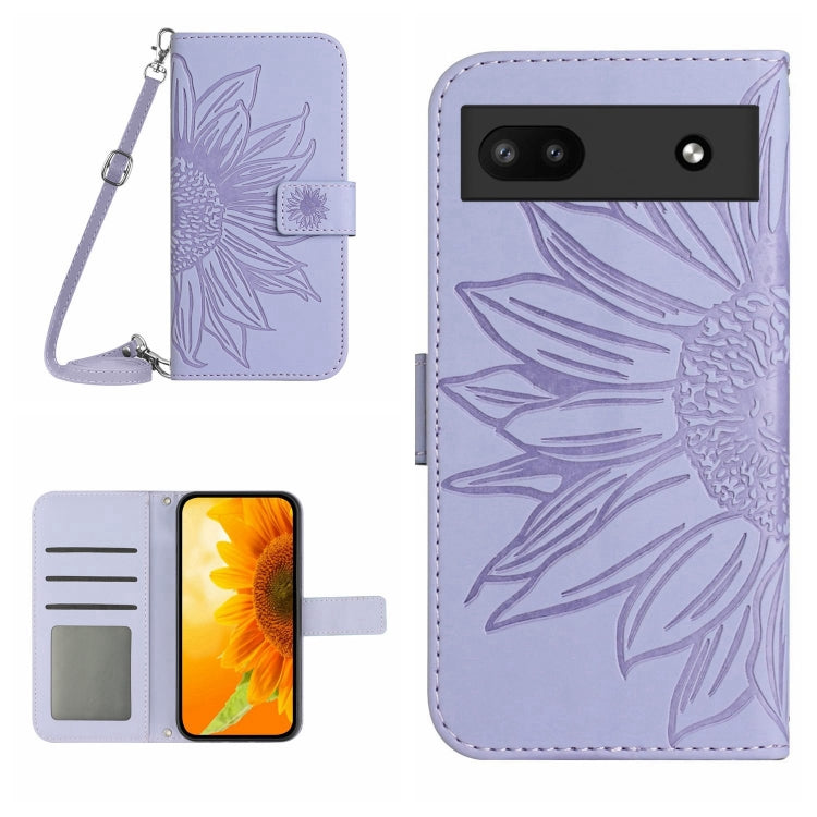 For Google Pixel 6A Skin Feel Sun Flower Pattern Flip Leather Phone Case with Lanyard