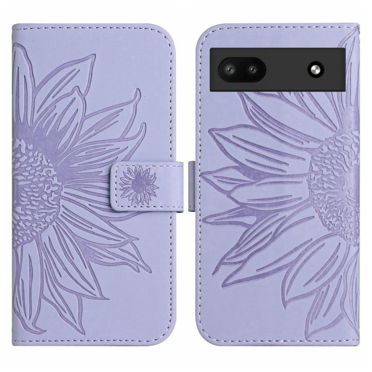 For Google Pixel 6A Skin Feel Sun Flower Pattern Flip Leather Phone Case with Lanyard