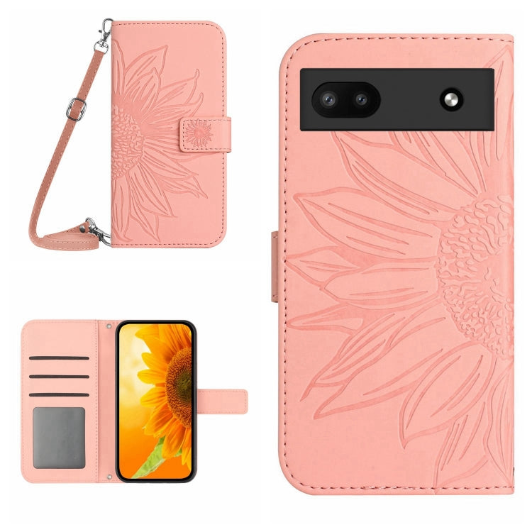 For Google Pixel 6A Skin Feel Sun Flower Pattern Flip Leather Phone Case with Lanyard