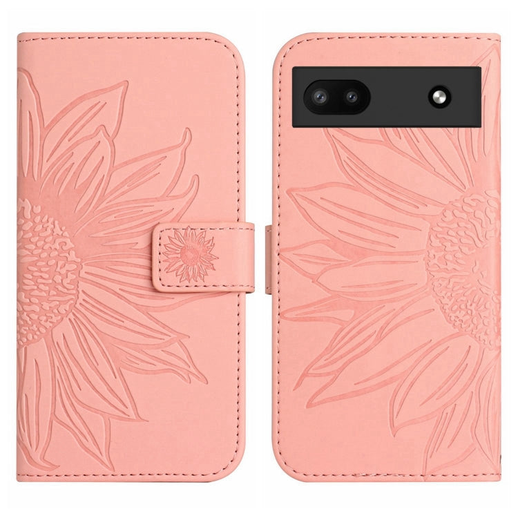 For Google Pixel 6A Skin Feel Sun Flower Pattern Flip Leather Phone Case with Lanyard
