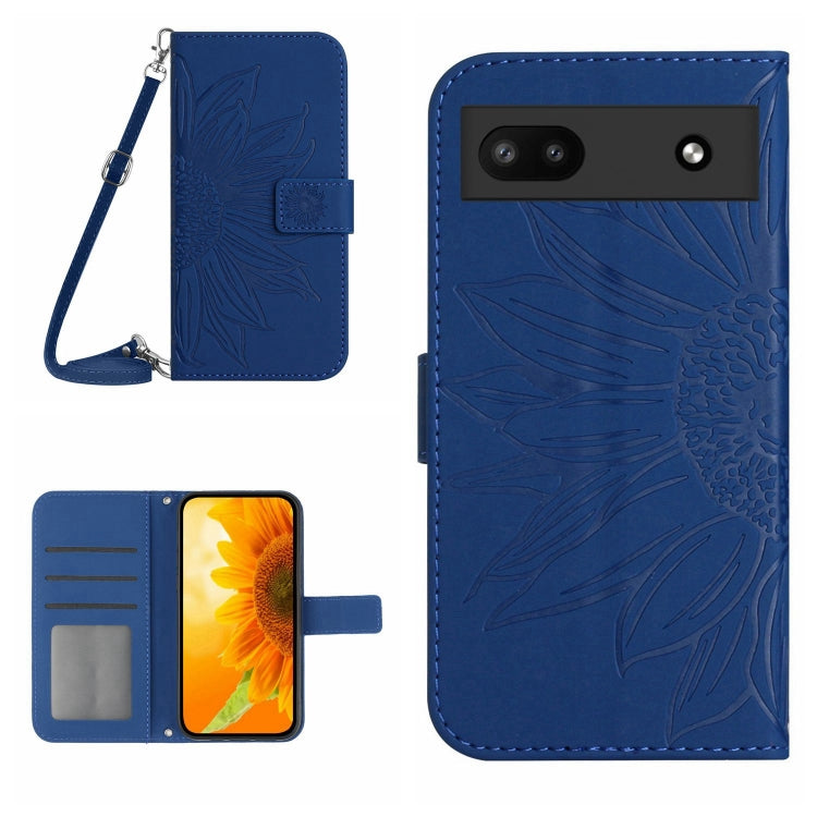 For Google Pixel 6A Skin Feel Sun Flower Pattern Flip Leather Phone Case with Lanyard