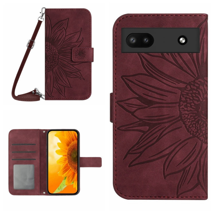 For Google Pixel 6A Skin Feel Sun Flower Pattern Flip Leather Phone Case with Lanyard