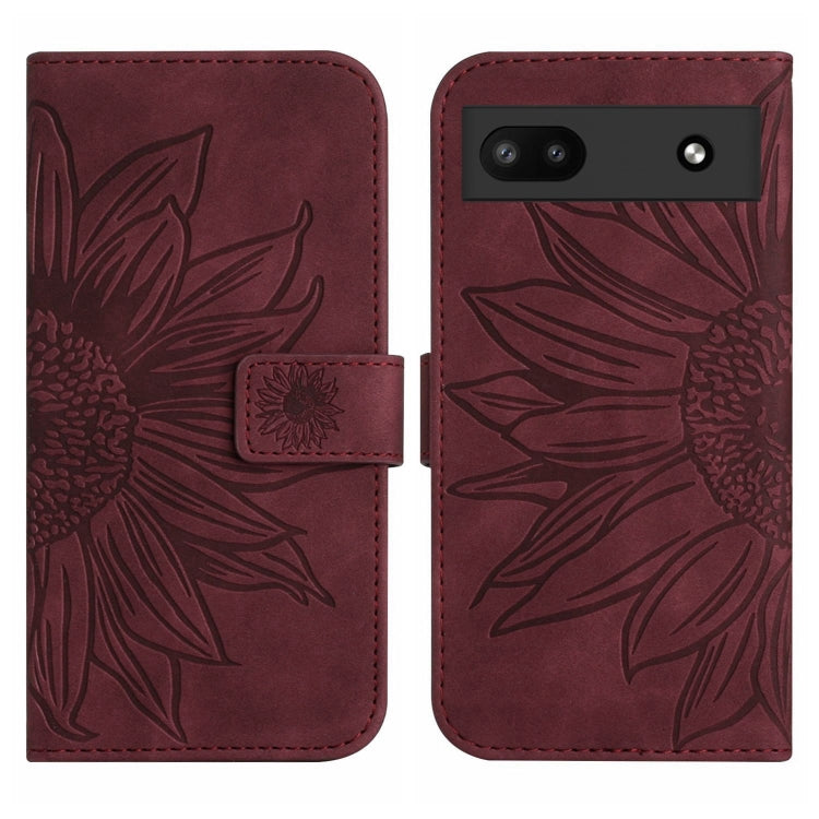 For Google Pixel 6A Skin Feel Sun Flower Pattern Flip Leather Phone Case with Lanyard