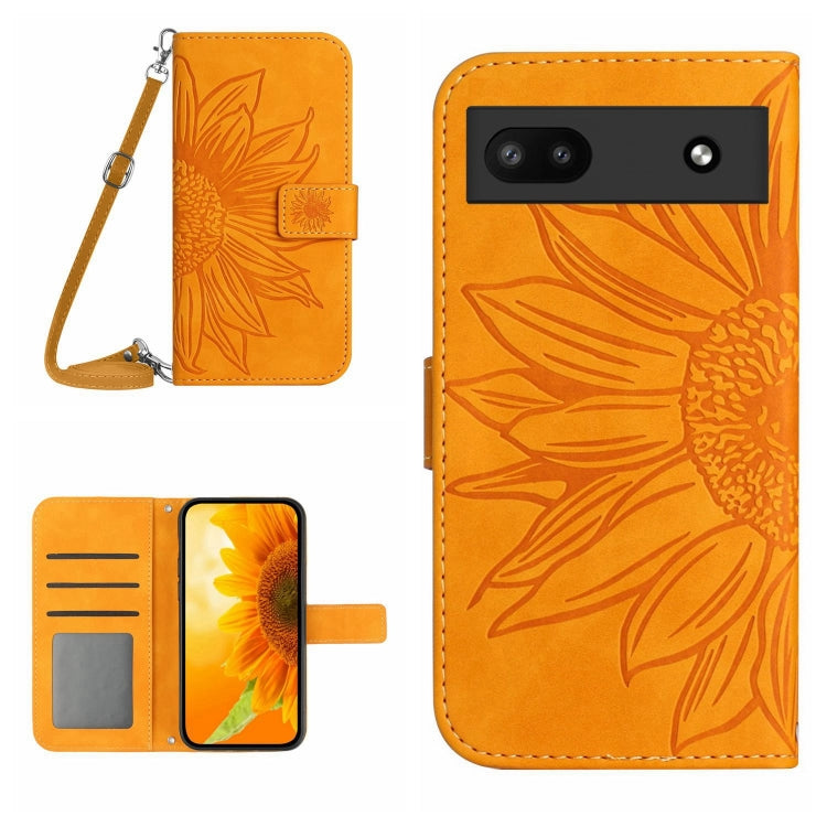 For Google Pixel 6A Skin Feel Sun Flower Pattern Flip Leather Phone Case with Lanyard