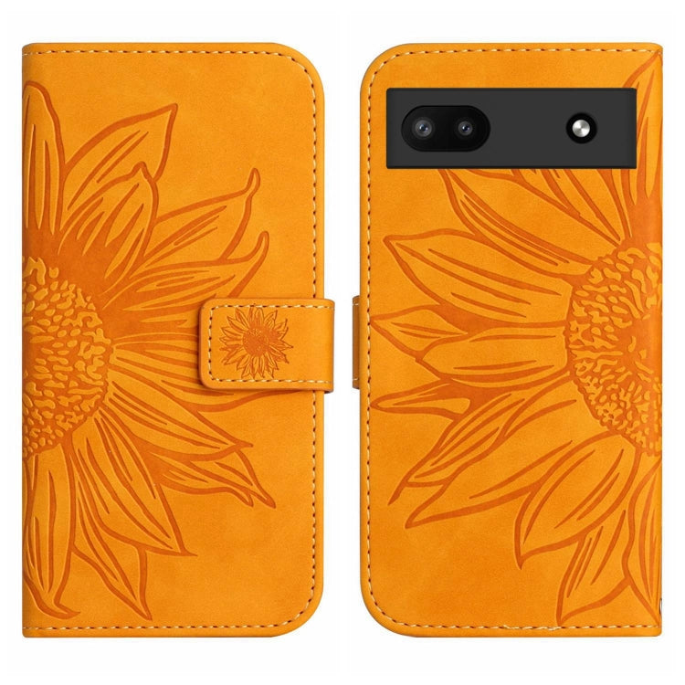 For Google Pixel 6A Skin Feel Sun Flower Pattern Flip Leather Phone Case with Lanyard