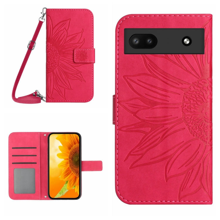 For Google Pixel 6A Skin Feel Sun Flower Pattern Flip Leather Phone Case with Lanyard