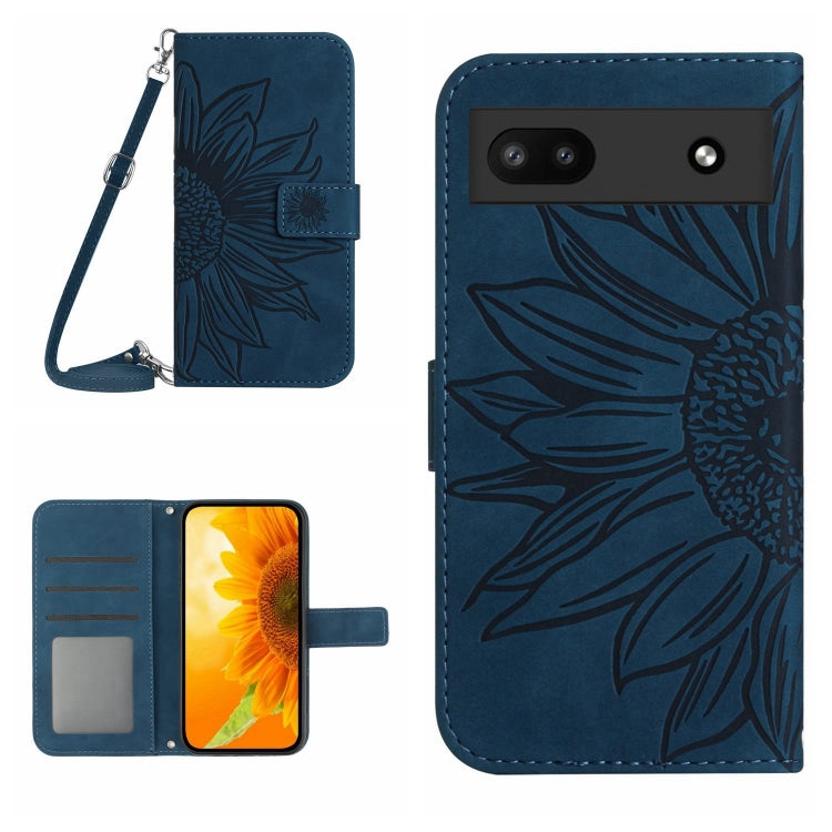 For Google Pixel 6A Skin Feel Sun Flower Pattern Flip Leather Phone Case with Lanyard