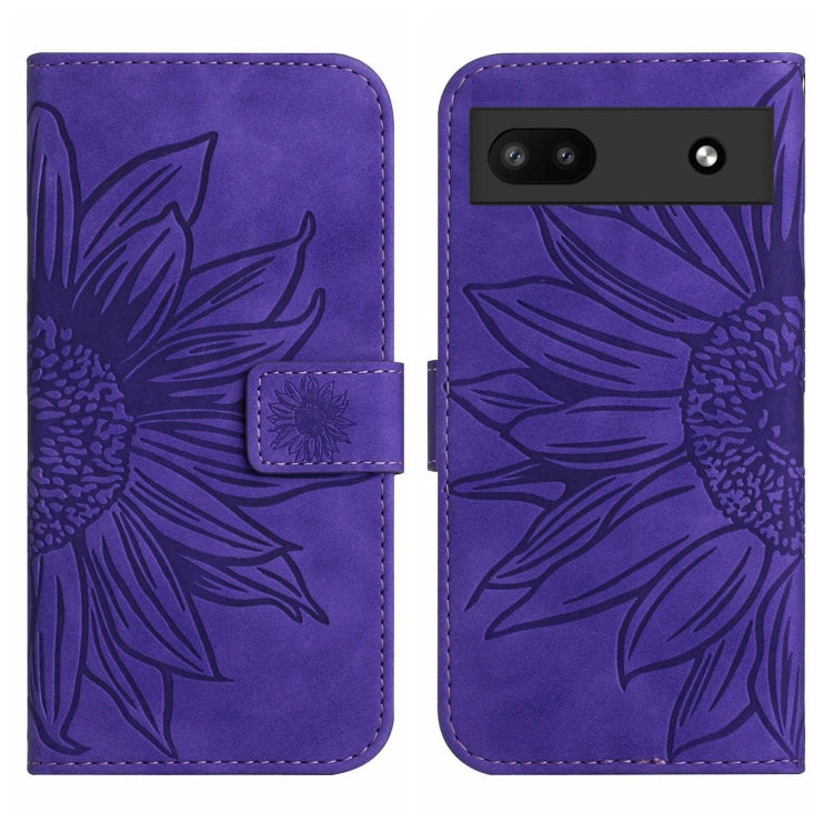 For Google Pixel 6A Skin Feel Sun Flower Pattern Flip Leather Phone Case with Lanyard