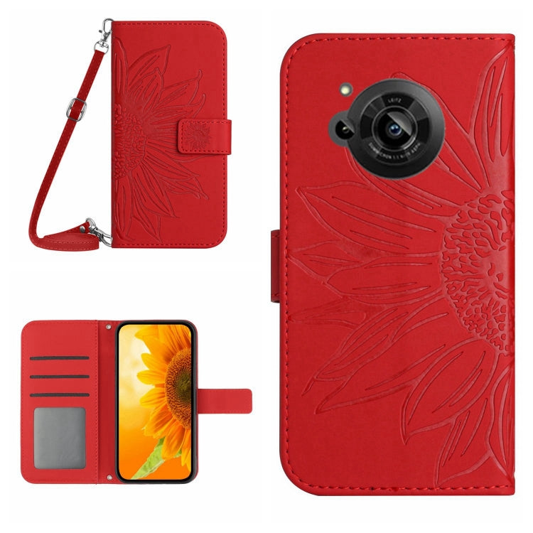 For Sharp Aquos R7 / P7 Skin Feel Sun Flower Pattern Flip Leather Phone Case with Lanyard