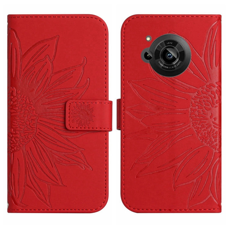For Sharp Aquos R7 / P7 Skin Feel Sun Flower Pattern Flip Leather Phone Case with Lanyard