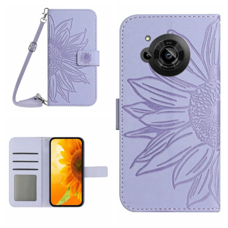 For Sharp Aquos R7 / P7 Skin Feel Sun Flower Pattern Flip Leather Phone Case with Lanyard