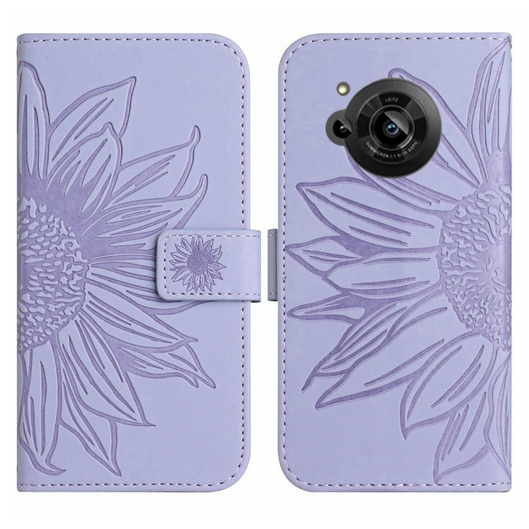 For Sharp Aquos R7 / P7 Skin Feel Sun Flower Pattern Flip Leather Phone Case with Lanyard