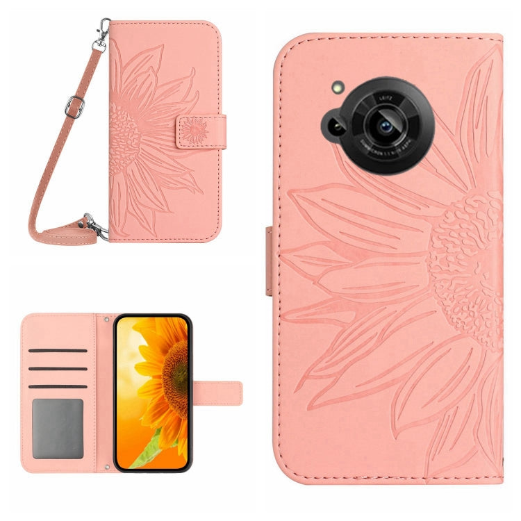 For Sharp Aquos R7 / P7 Skin Feel Sun Flower Pattern Flip Leather Phone Case with Lanyard