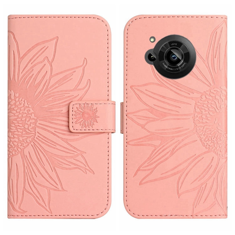 For Sharp Aquos R7 / P7 Skin Feel Sun Flower Pattern Flip Leather Phone Case with Lanyard