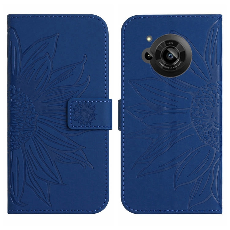 For Sharp Aquos R7 / P7 Skin Feel Sun Flower Pattern Flip Leather Phone Case with Lanyard