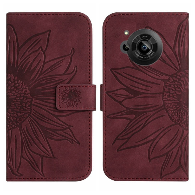 For Sharp Aquos R7 / P7 Skin Feel Sun Flower Pattern Flip Leather Phone Case with Lanyard