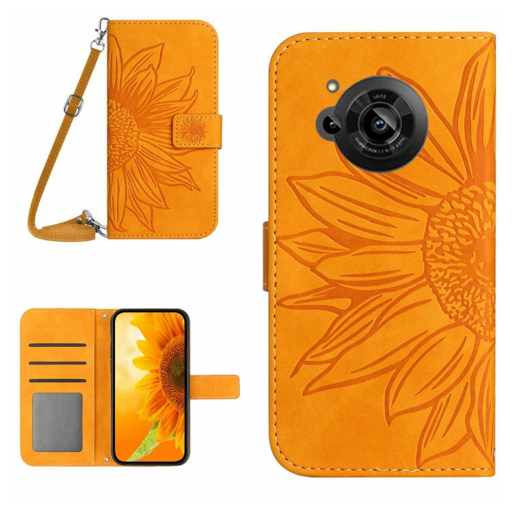 For Sharp Aquos R7 / P7 Skin Feel Sun Flower Pattern Flip Leather Phone Case with Lanyard