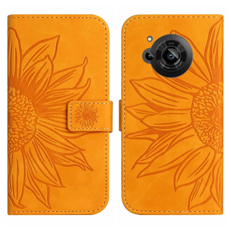 For Sharp Aquos R7 / P7 Skin Feel Sun Flower Pattern Flip Leather Phone Case with Lanyard