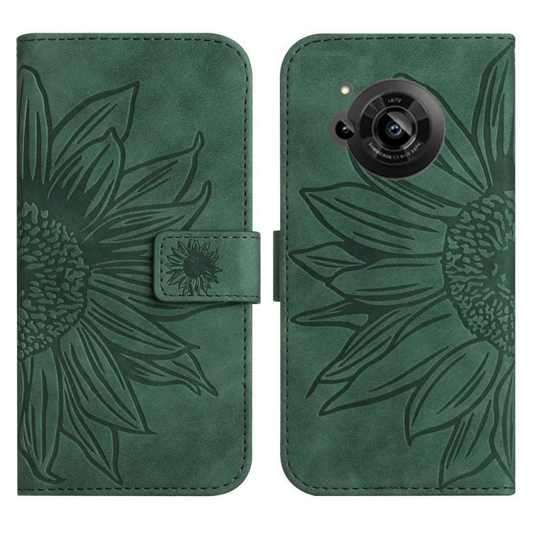 For Sharp Aquos R7 / P7 Skin Feel Sun Flower Pattern Flip Leather Phone Case with Lanyard