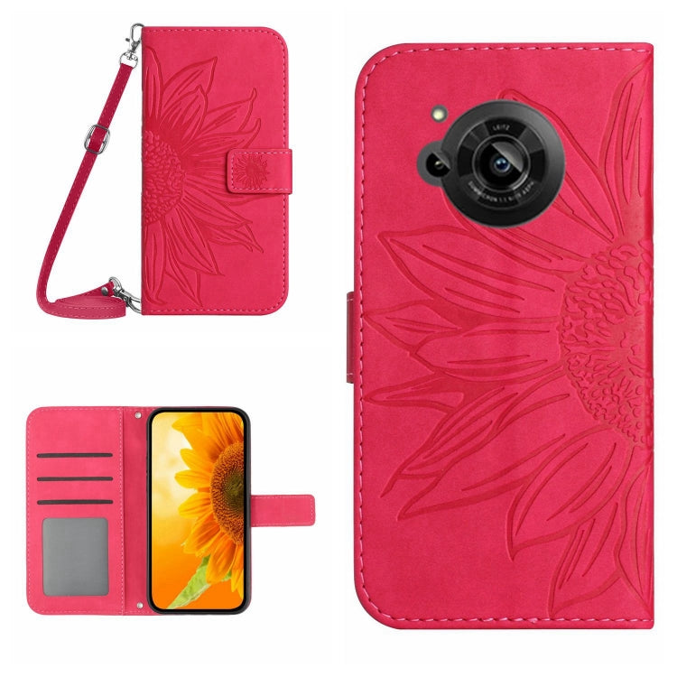 For Sharp Aquos R7 / P7 Skin Feel Sun Flower Pattern Flip Leather Phone Case with Lanyard