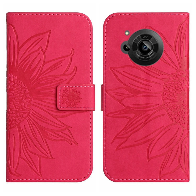 For Sharp Aquos R7 / P7 Skin Feel Sun Flower Pattern Flip Leather Phone Case with Lanyard