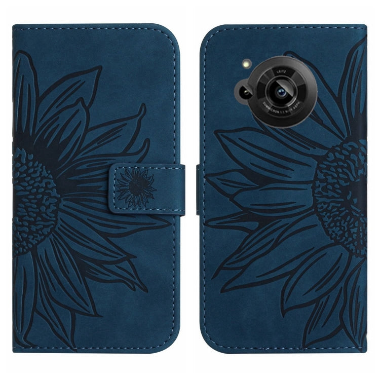 For Sharp Aquos R7 / P7 Skin Feel Sun Flower Pattern Flip Leather Phone Case with Lanyard