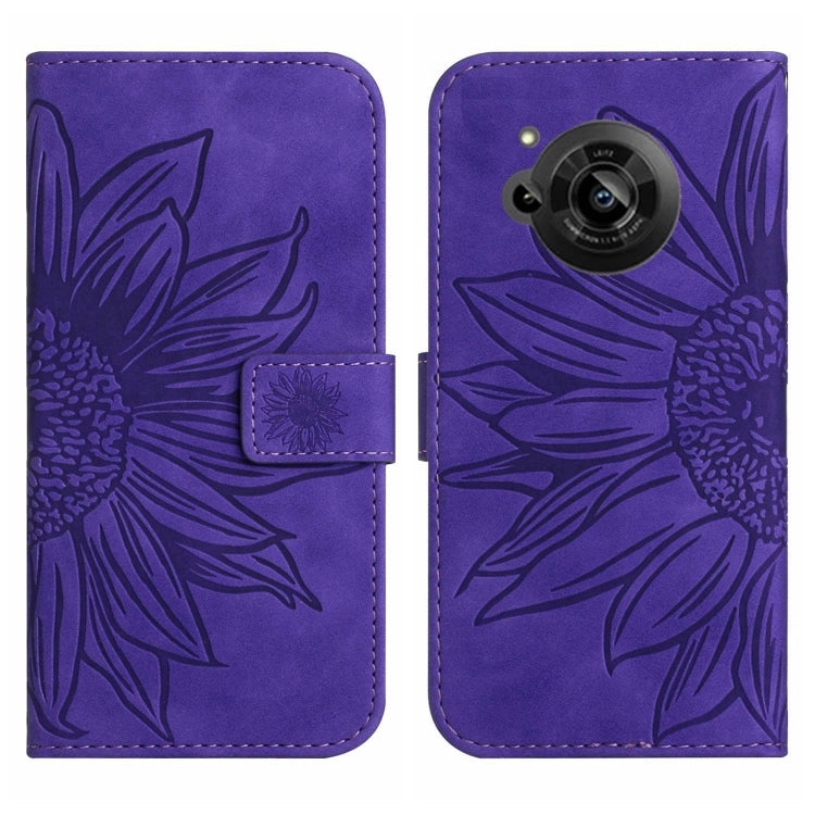 For Sharp Aquos R7 / P7 Skin Feel Sun Flower Pattern Flip Leather Phone Case with Lanyard