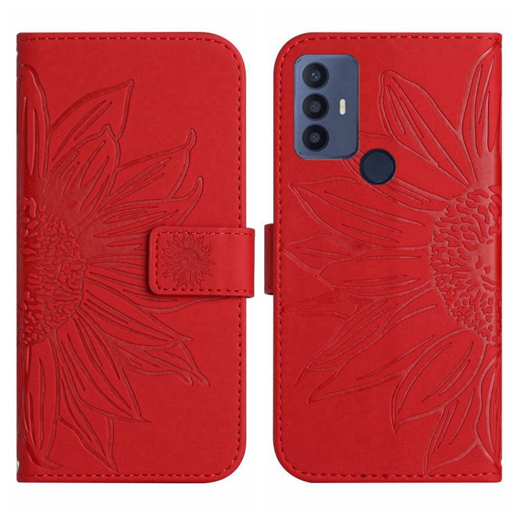 For Sharp Aquos V6 / V6 Plus Skin Feel Sun Flower Pattern Flip Leather Phone Case with Lanyard