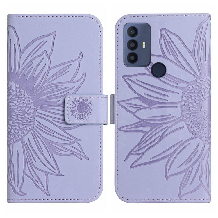 For Sharp Aquos V6 / V6 Plus Skin Feel Sun Flower Pattern Flip Leather Phone Case with Lanyard