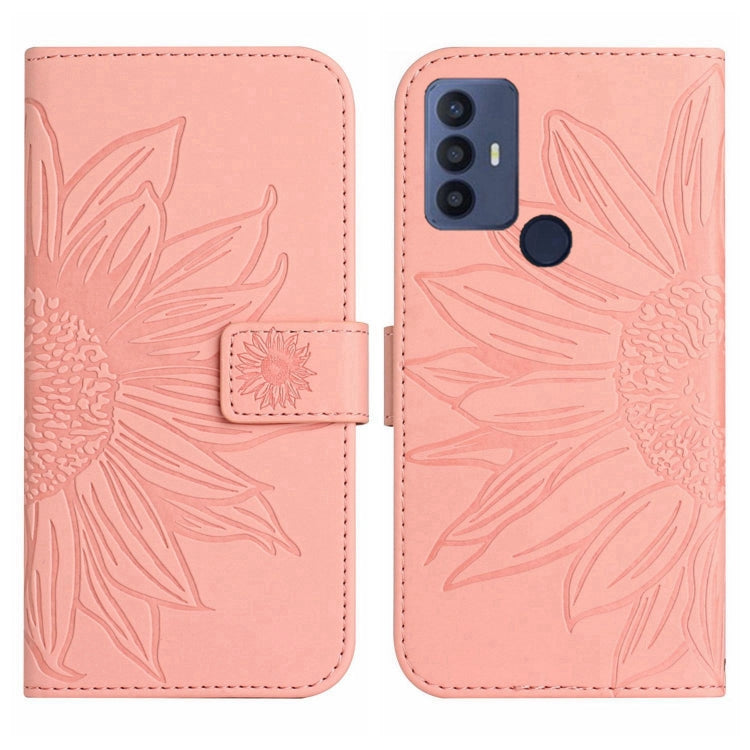 For Sharp Aquos V6 / V6 Plus Skin Feel Sun Flower Pattern Flip Leather Phone Case with Lanyard