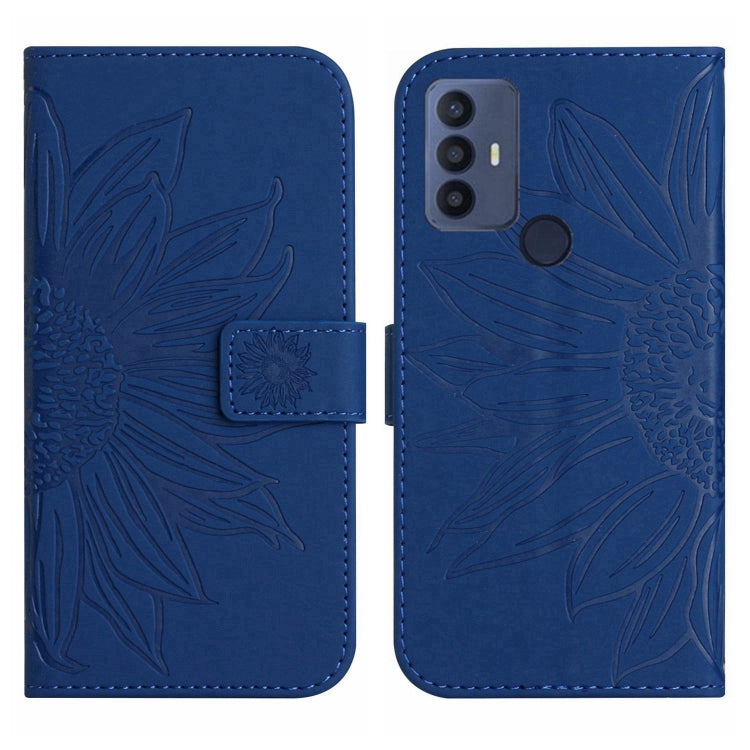 For Sharp Aquos V6 / V6 Plus Skin Feel Sun Flower Pattern Flip Leather Phone Case with Lanyard